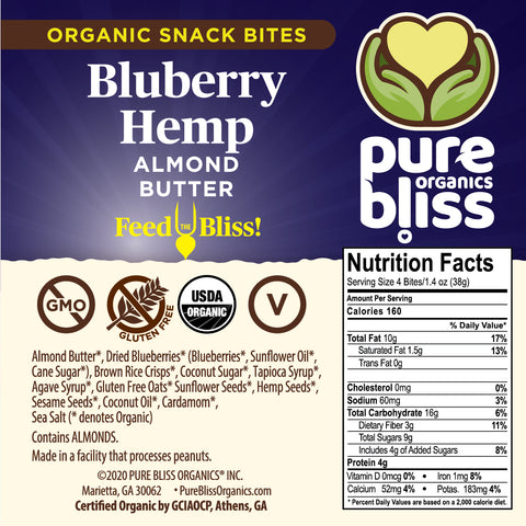 Organic Almond Butter Snack Bites - Blueberry Hemp