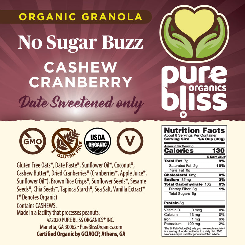 Organic No Sugar Buzz Granola - Cashew Cranberry