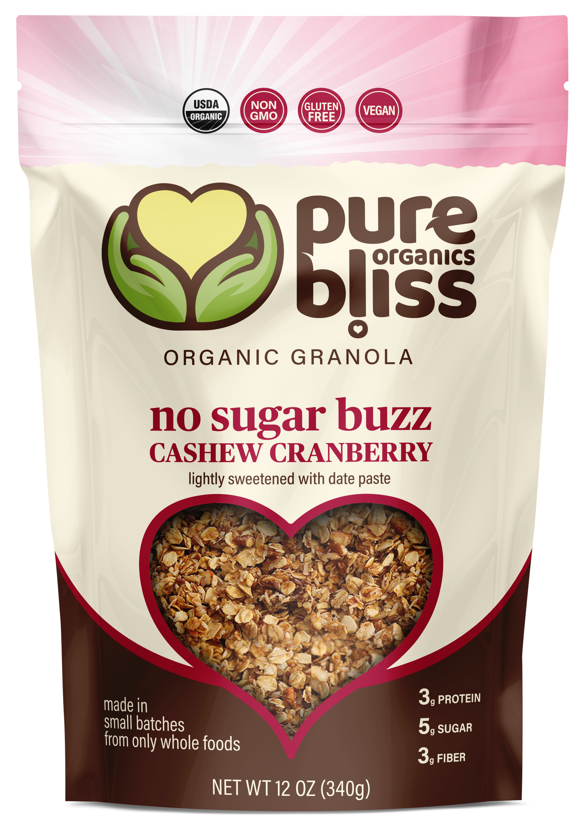 Organic No Sugar Buzz Granola - Cashew Cranberry – Pure Bliss Organics