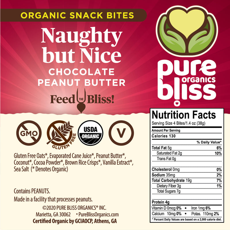 Organic Chocolate Peanut Butter Snack Bites - Naughty But Nice